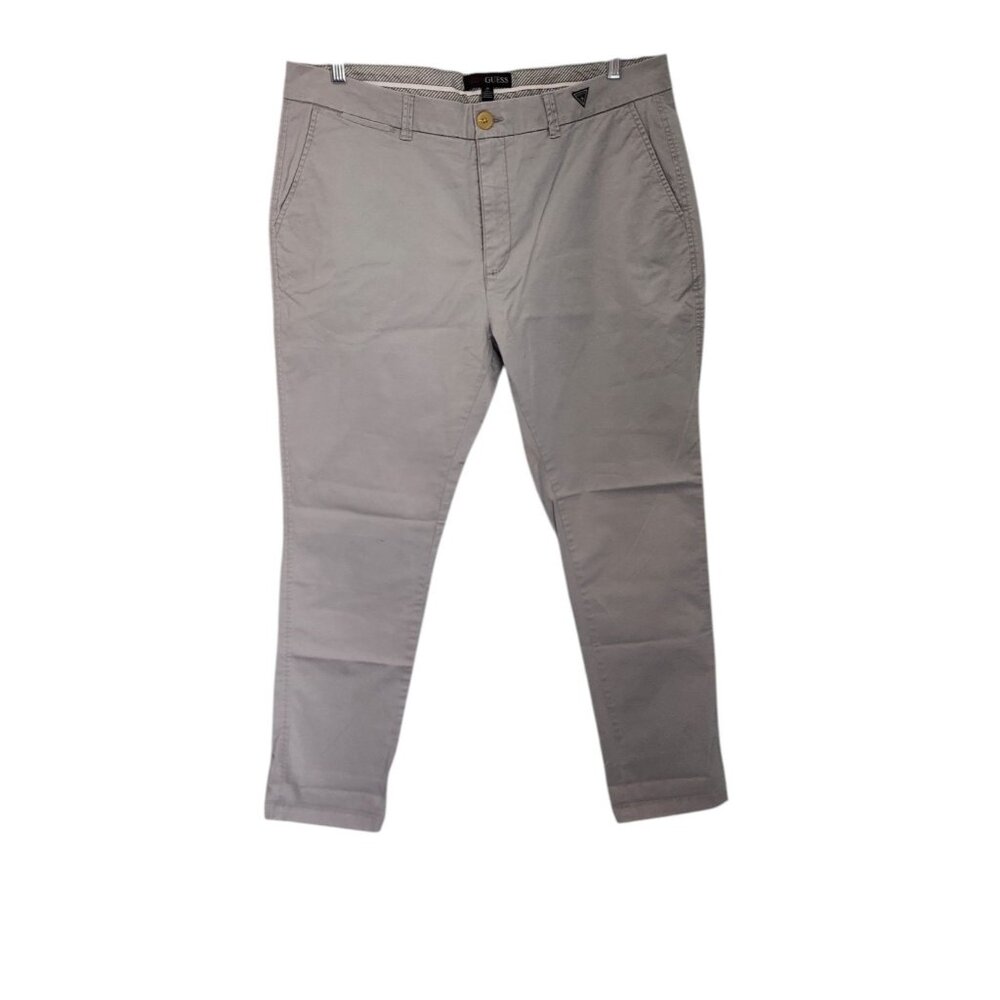 Guess Pants Chino Straight Stretch Gray‎ Logo Office Business Casual Mens 38x30